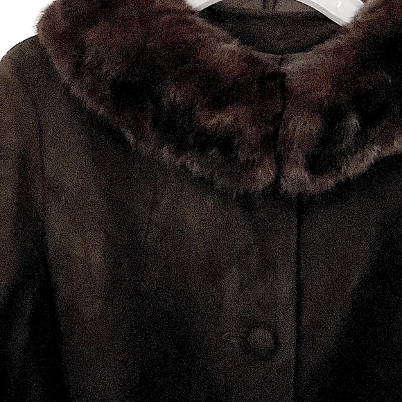 Vintage Dress Overcoat Suede Mink Collar 50's 60's Unbranded - Picture 5 of 6
